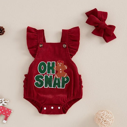 Baby Girl Christmas Velvet Jumpsuit - Embroidered Sleeveless Romper with Bow Tie