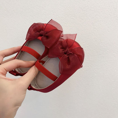 Toddler Princess Shoes - Soft Bottom Bow Velcro Pumps for Girls