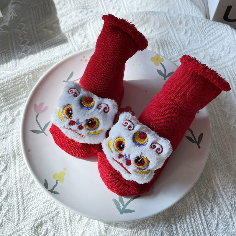 Baby Winter Terry Non-Slip Floor Socks - Warm Red Socks for Toddlers - Free Shipping