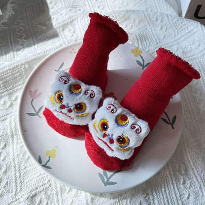 Baby Winter Terry Non-Slip Floor Socks - Warm Red Socks for Toddlers - Free Shipping