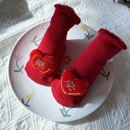 Baby Winter Terry Non-Slip Floor Socks - Warm Red Socks for Toddlers - Free Shipping