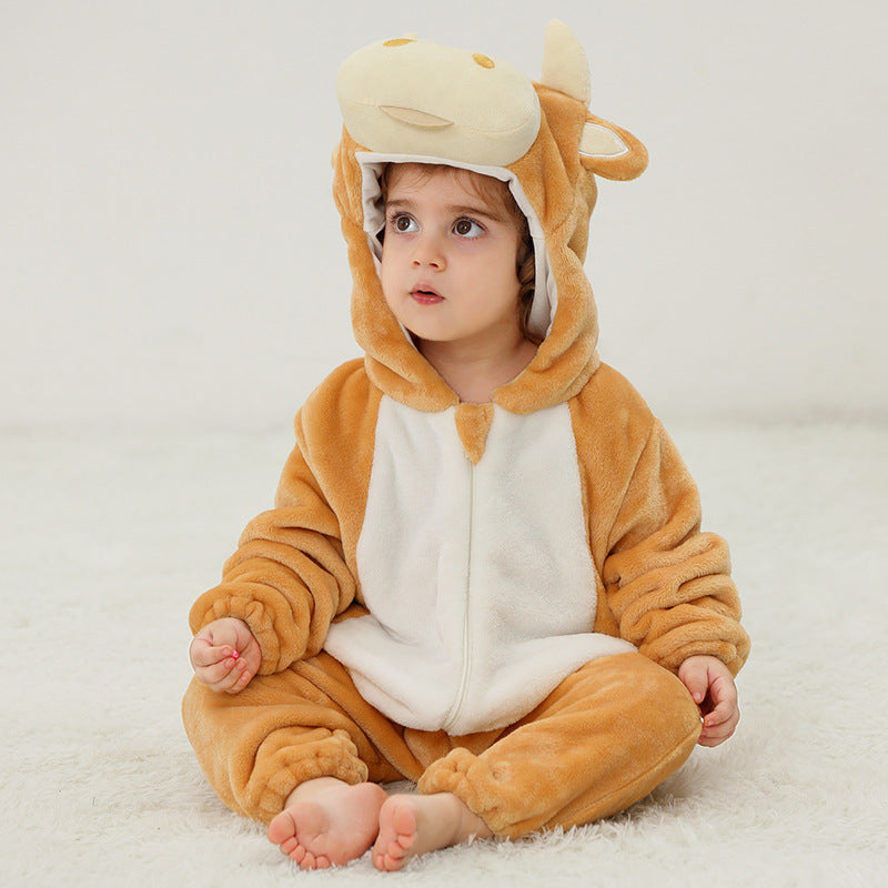 Baby Animal Flannel Romper - Soft Fleece Pajama Jumpsuit for Infants & Toddlers