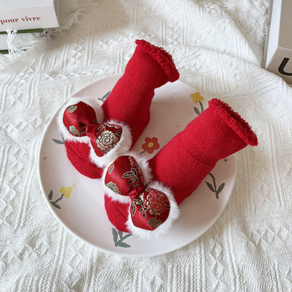 Baby Winter Terry Non-Slip Floor Socks - Warm Red Socks for Toddlers - Free Shipping