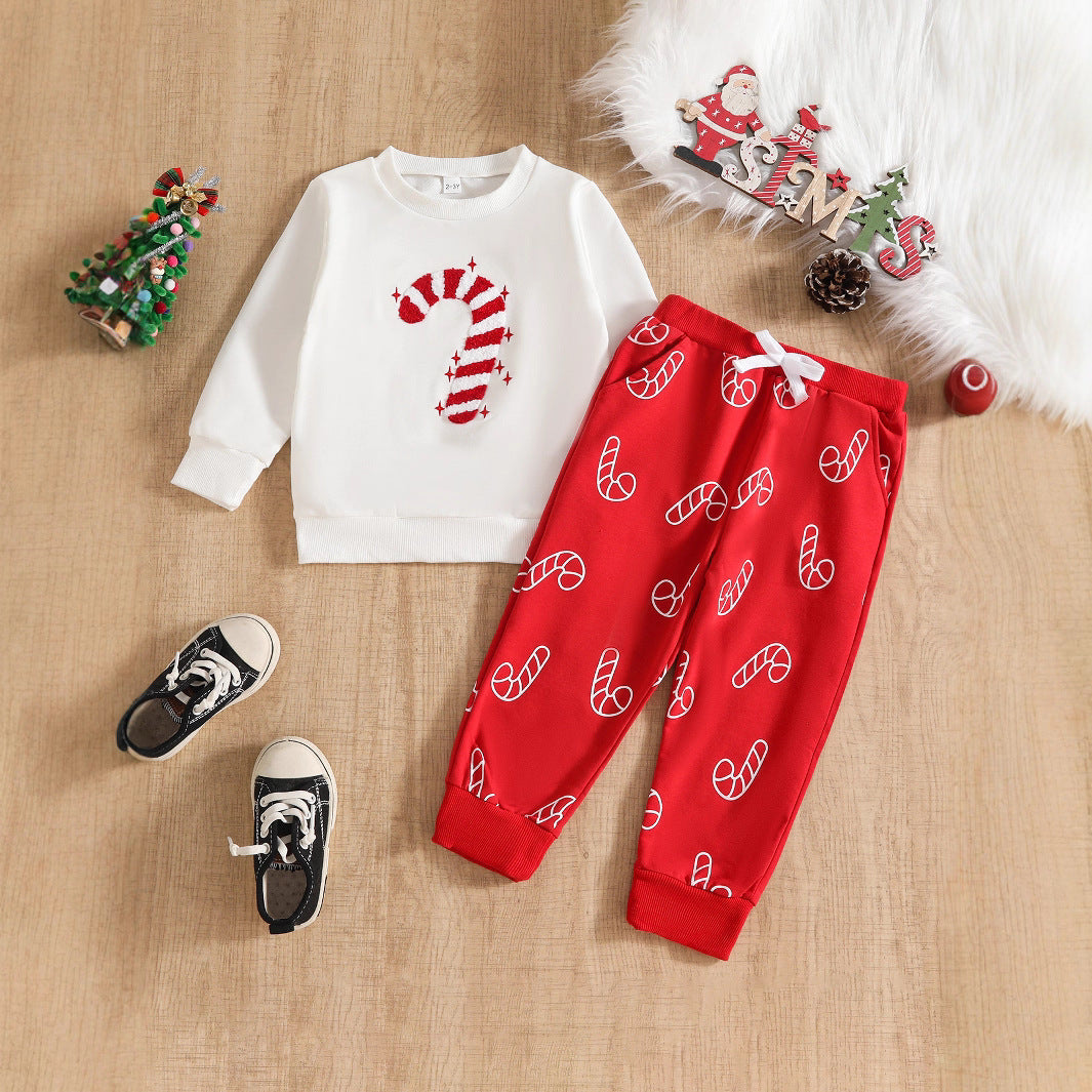 Christmas Candy Cane Embroidery Set for Children - Festive Holiday Outfit - Free Shipping