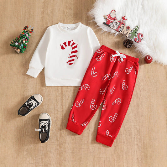Christmas Candy Cane Embroidery Set for Children - Festive Holiday Outfit - Free Shipping