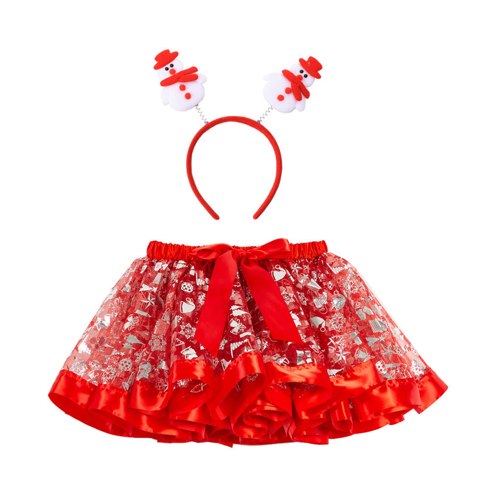 Christmas Tutu Skirt Set with Headband - Girls Festive Pettiskirt & Hair Accessory