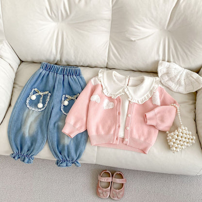 Baby Girl Love Embroidered Sweater - Soft Knit Cardigan Coat for Infants & Toddlers