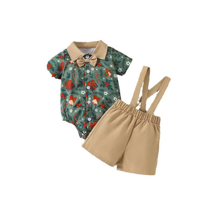 Baby Boys' Christmas Gentleman Suit - Short Sleeve Shirt & Suspender Pants Set