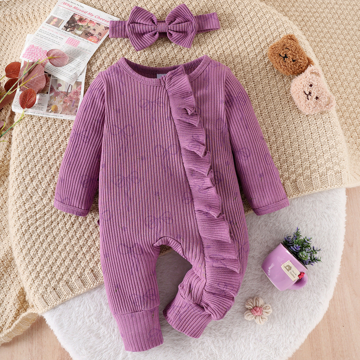 Baby Creative Bowknot Printed Long Sleeve Jumpsuit - Adorable One-Piece Suit - Free Shipping