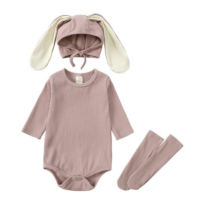 Baby Bunny Ears Romper Set - 3-Piece Long Sleeve Outfit with Hat & Pants