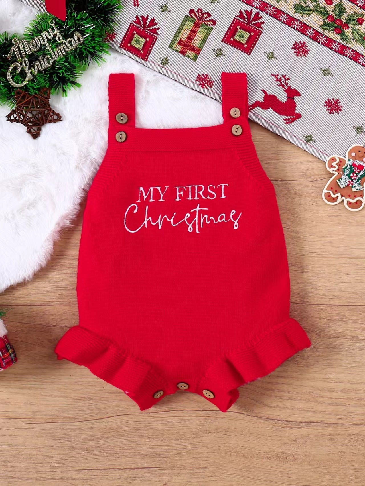 Baby Christmas Triangle Jumpsuit - Festive Snap-Closure Romper for Infants