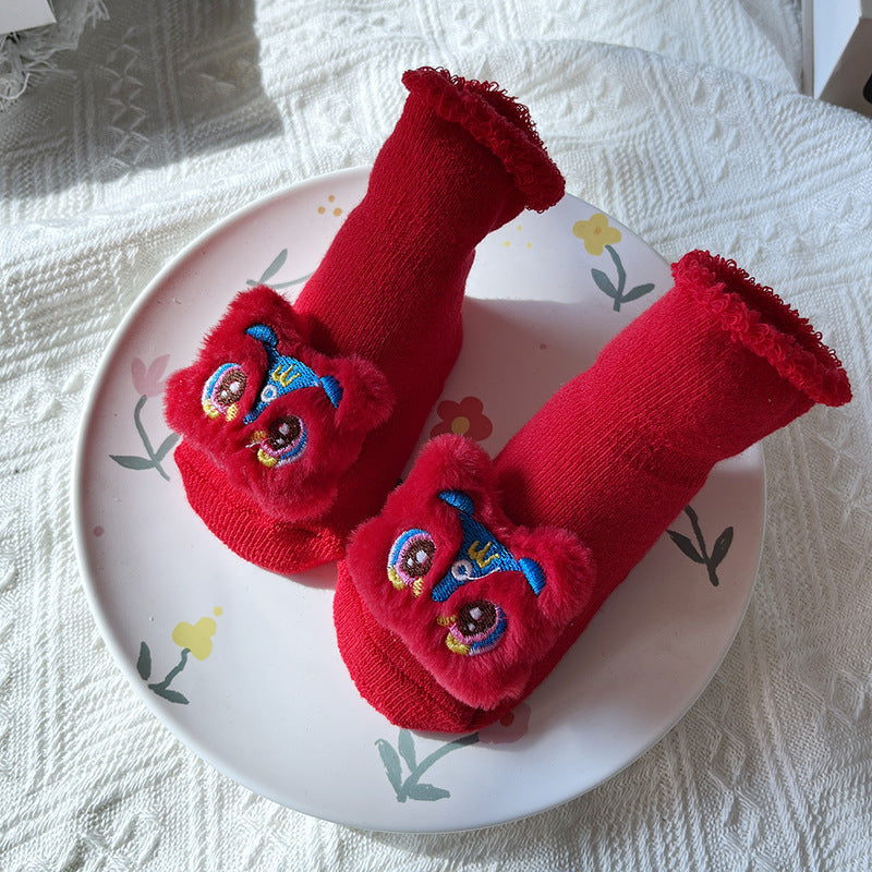 Baby Winter Terry Non-Slip Floor Socks - Warm Red Socks for Toddlers - Free Shipping