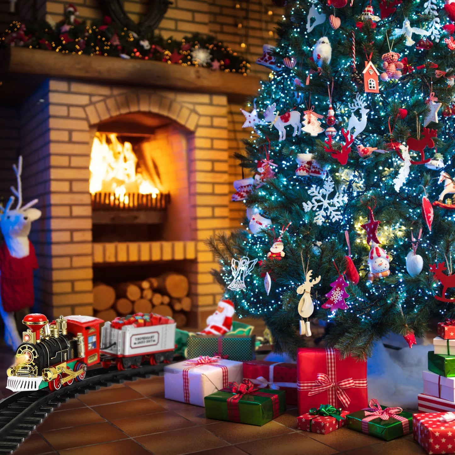 Christmas Electric Train Set - Battery Operated with Sound & Lights - Tree Surround Track - Free Shipping