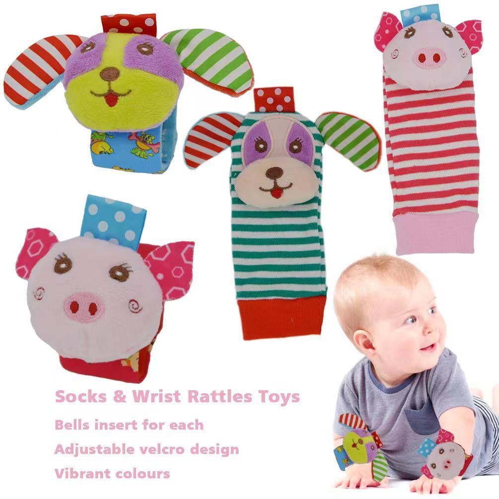 Baby Sensory Wrist Rattle & Socks Set - Cute Animal Cartoon Developmental Toy - Free Shipping