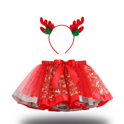 Christmas Tutu Skirt Set with Headband - Girls Festive Pettiskirt & Hair Accessory