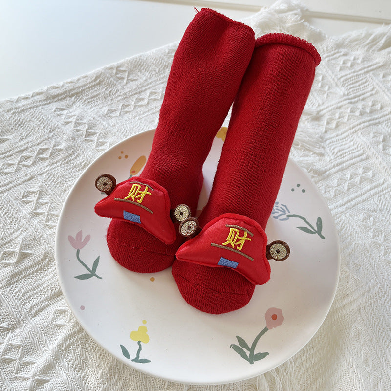 Baby Winter Terry Non-Slip Floor Socks - Warm Red Socks for Toddlers - Free Shipping