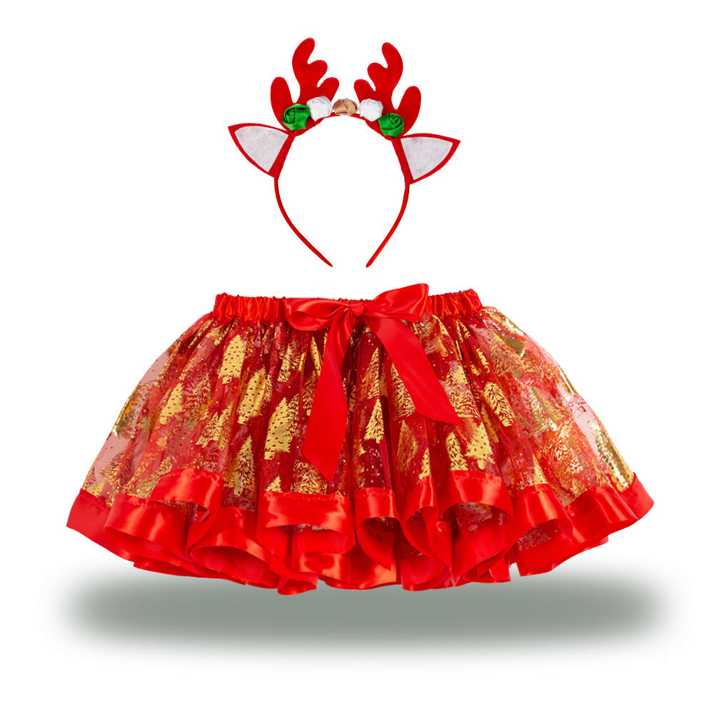 Christmas Tutu Skirt Set with Headband - Girls Festive Pettiskirt & Hair Accessory