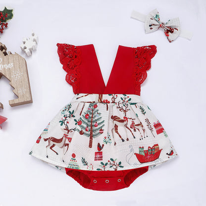 Christmas Princess Dress for Girls - Lace Flower Short Sleeve Party Dress