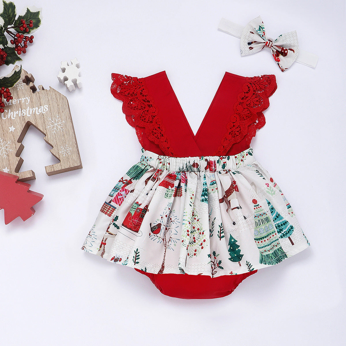 Christmas Princess Dress for Girls - Lace Flower Short Sleeve Party Dress