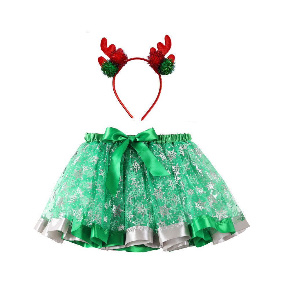 Christmas Tutu Skirt Set with Headband - Girls Festive Pettiskirt & Hair Accessory