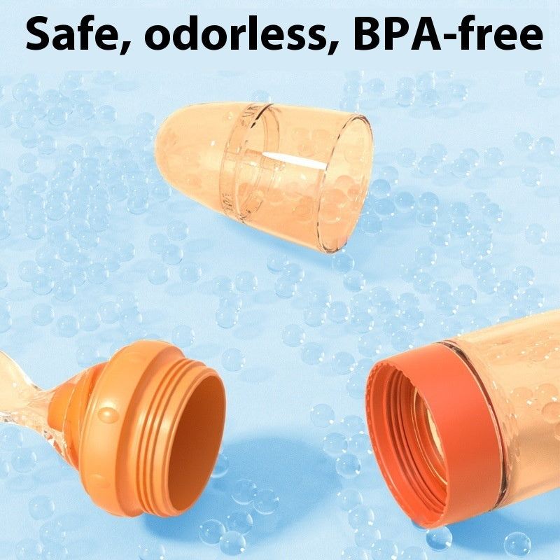 Baby Silicone Feeding Spoon Bottle - Nano Silver Rice Paste Dispenser with Suction Base