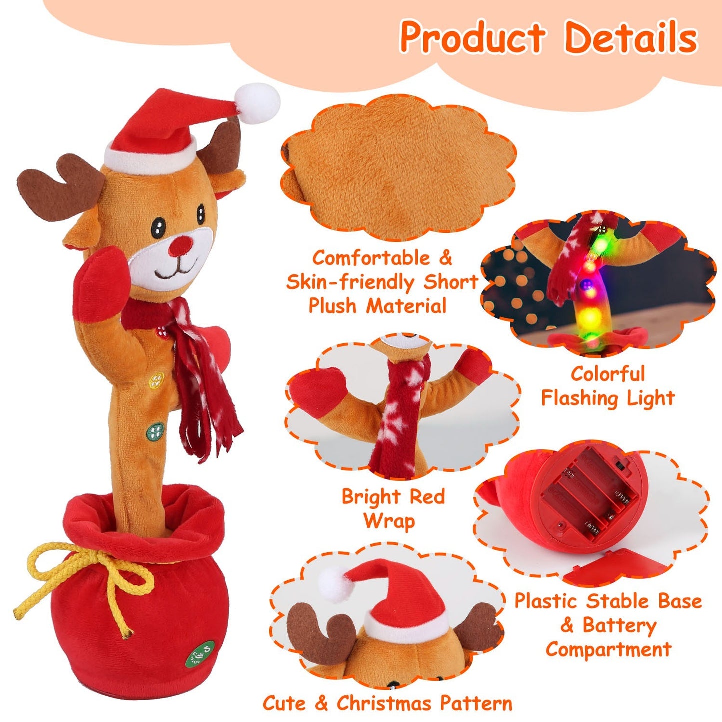 Interactive Christmas Dancing Toy - Singing Penguin/Elk Plush with Recording & Lights - Free Shipping