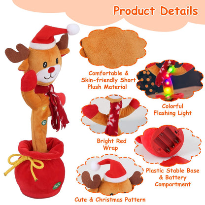 Interactive Christmas Dancing Toy - Singing Penguin/Elk Plush with Recording & Lights - Free Shipping