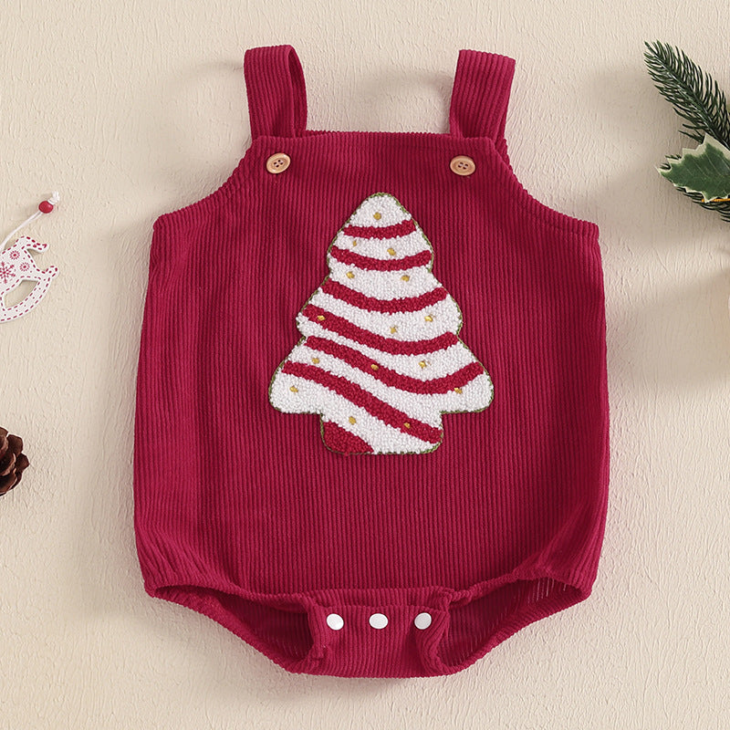 Baby Corduroy Christmas Jumpsuit - Adorable Embroidered Holiday Romper