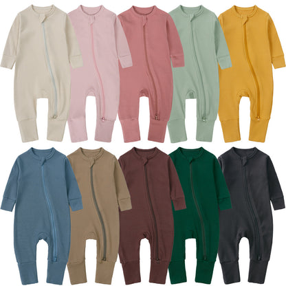 Newborn Solid Color Rib Fabric Romper - Soft One-Piece Baby Clothing - Free Shipping