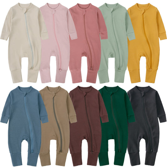 Newborn Solid Color Rib Fabric Romper - Soft One-Piece Baby Clothing - Free Shipping