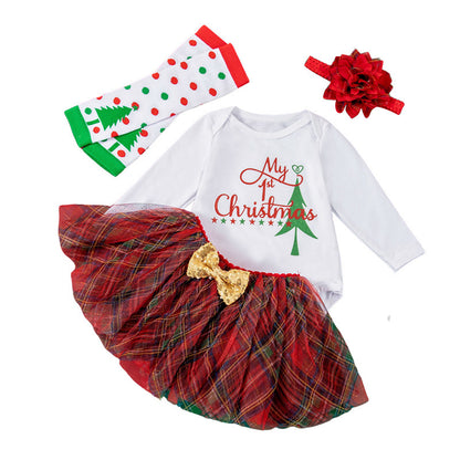 Festive Christmas Baby Skirt Suit - Adorable 4-Piece Holiday Outfit Set