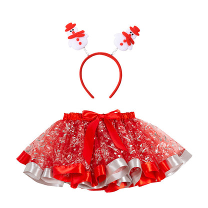 Christmas Tutu Skirt Set with Headband - Girls Festive Pettiskirt & Hair Accessory