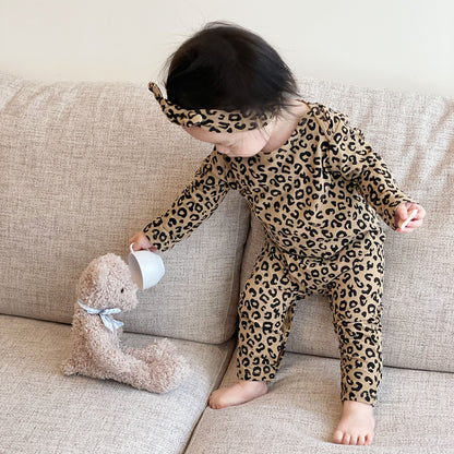 Baby Leopard Print Cotton Jumpsuit - Long Sleeve Romper with Snap Closure