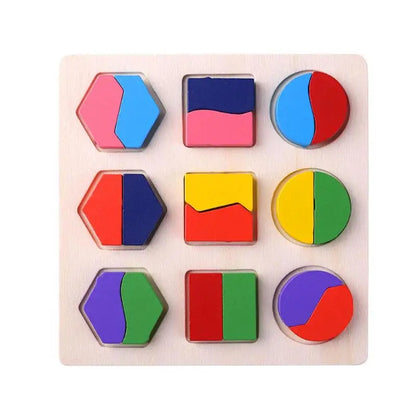 Wooden Geometric Shapes Montessori Puzzle - Educational Math Sorting Toy for Toddlers & Preschoolers
