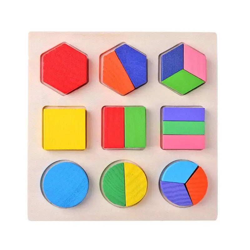Wooden Geometric Shapes Montessori Puzzle - Educational Math Sorting Toy for Toddlers & Preschoolers