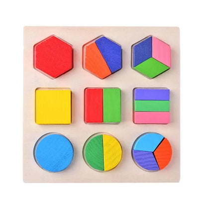 Wooden Geometric Shapes Montessori Puzzle - Educational Math Sorting Toy for Toddlers & Preschoolers