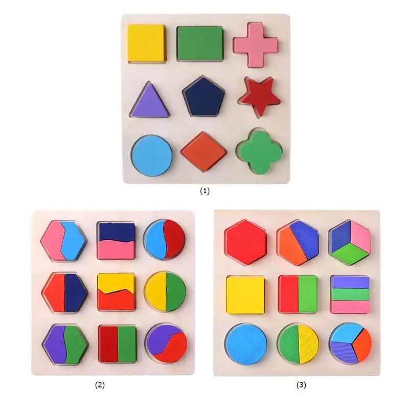 Wooden Geometric Shapes Montessori Puzzle - Educational Math Sorting Toy for Toddlers & Preschoolers