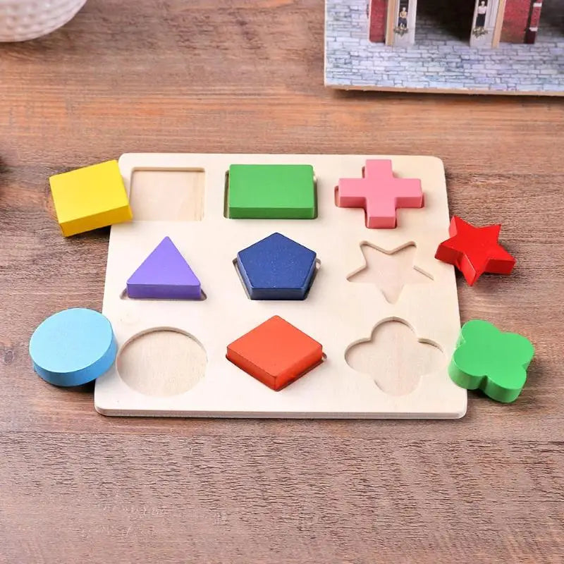 Wooden Geometric Shapes Montessori Puzzle - Educational Math Sorting Toy for Toddlers & Preschoolers