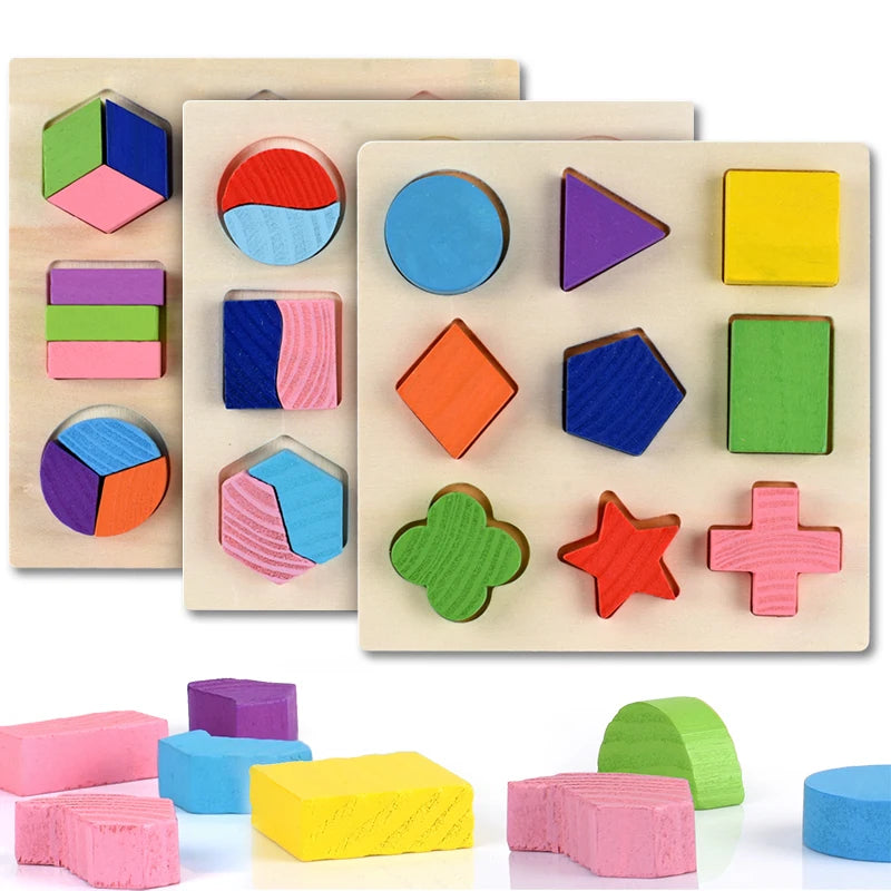 Wooden Geometric Shapes Montessori Puzzle - Educational Math Sorting Toy for Toddlers & Preschoolers