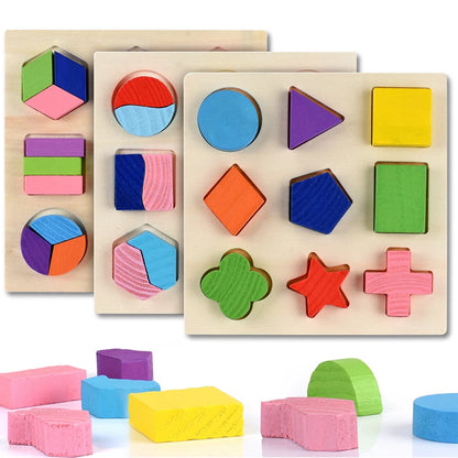 Wooden Geometric Shapes Montessori Puzzle - Educational Math Sorting Toy for Toddlers & Preschoolers