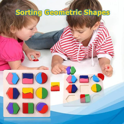 Wooden Geometric Shapes Montessori Puzzle - Educational Math Sorting Toy for Toddlers & Preschoolers