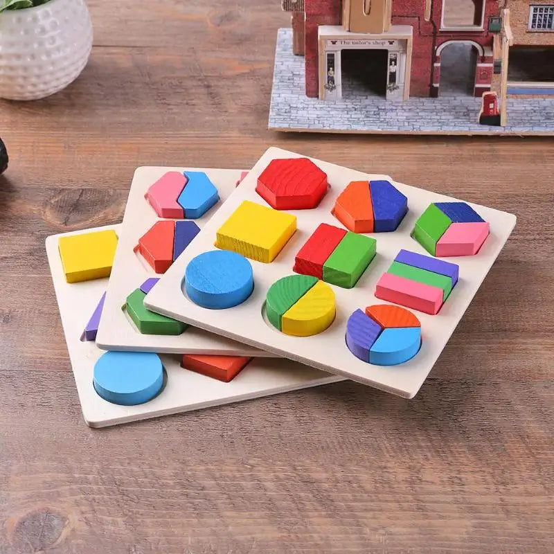 Wooden Geometric Shapes Montessori Puzzle - Educational Math Sorting Toy for Toddlers & Preschoolers