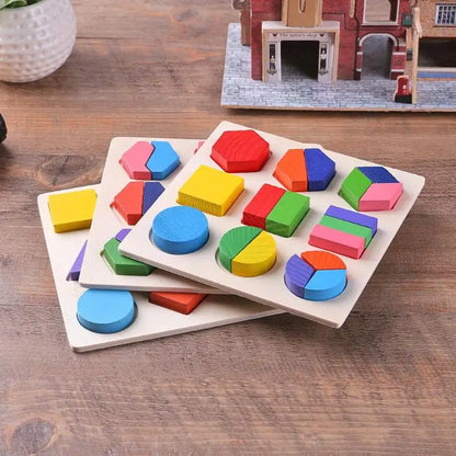 Wooden Geometric Shapes Montessori Puzzle - Educational Math Sorting Toy for Toddlers & Preschoolers