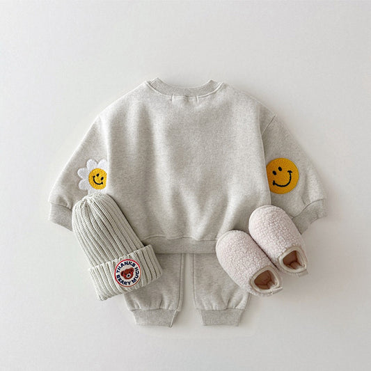 Baby's Sunflower Smiley Sweater Casual Sports Suit Boy's Spring Suit Girl's Casual Sports Two-piece Suit