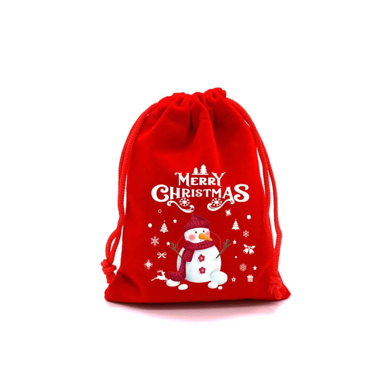 Red Christmas Velvet Gift Bags - Drawstring Santa Pouch for Candy & Party Favors