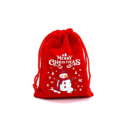 Red Christmas Velvet Gift Bags - Drawstring Santa Pouch for Candy & Party Favors