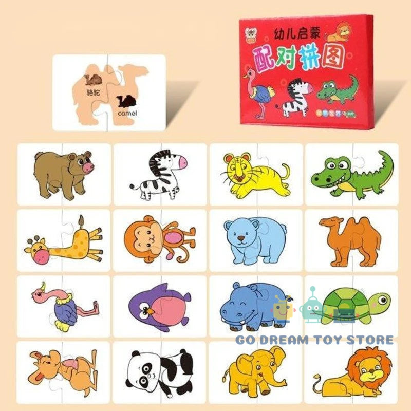 32-Piece Montessori Matching Cards - Educational Puzzle for Toddlers | Animal, Color & Shape Learning