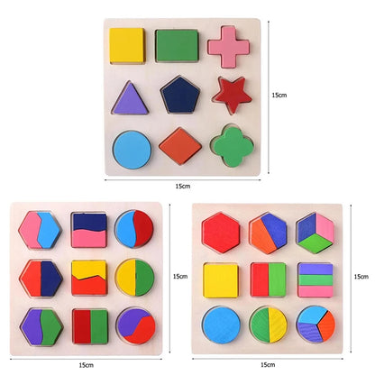 Wooden Geometric Shapes Montessori Puzzle - Educational Math Sorting Toy for Toddlers & Preschoolers
