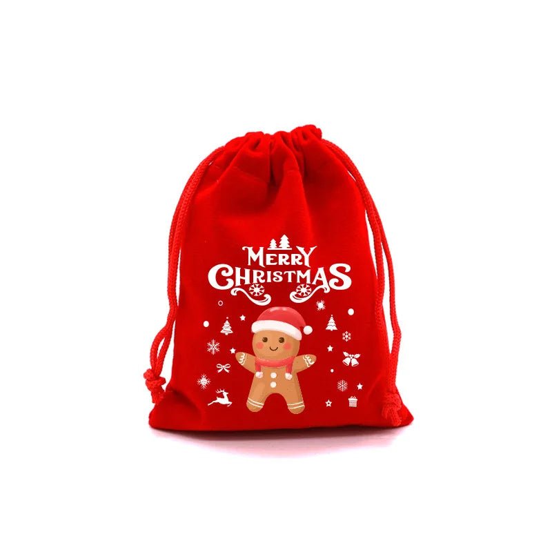 Red Christmas Velvet Gift Bags - Drawstring Santa Pouch for Candy & Party Favors