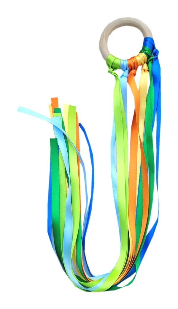 Montessori Sensory Ribbon Ring Toy - BPA-Free Baby Teether & Colour Recognition Toy for Newborns+